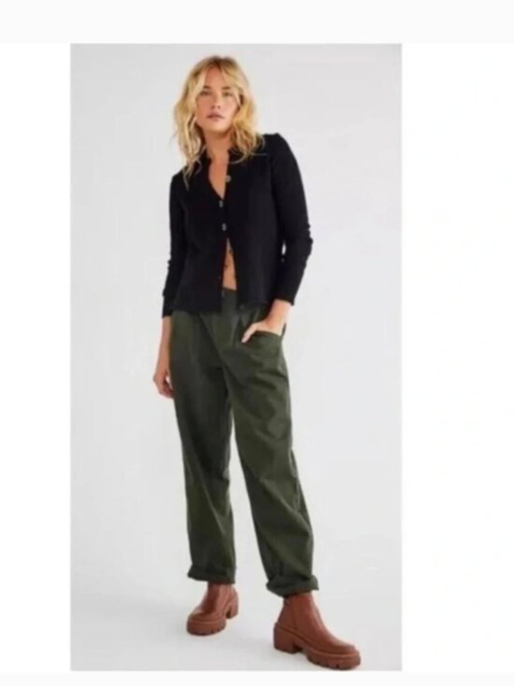Free People Olive Green oversized Casual Pants size 8